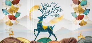 新中式意境色彩彩色山峰装饰画图片