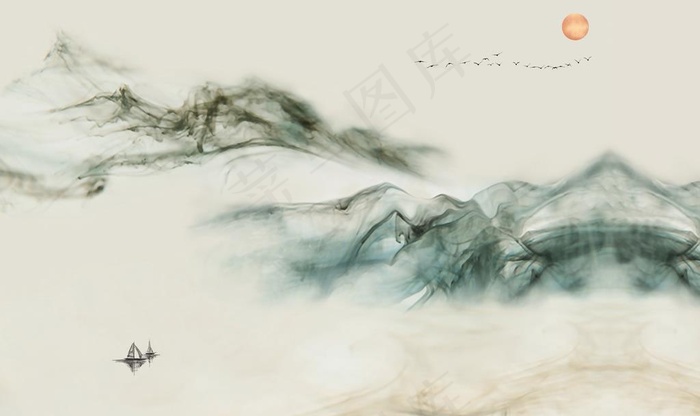 新中式水墨山水画图片