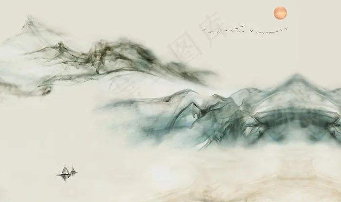 新中式水墨山水画图片(9071X5669(DPI:72))psd模版下载