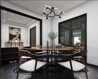 新中式餐厅效果图3D模型图片