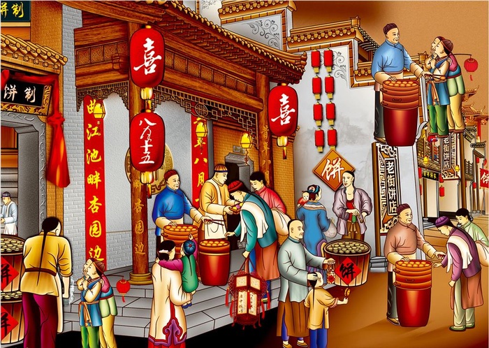 古代街道插画素材图片psd模版下载