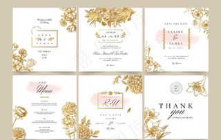 金色花纹装饰婚礼卡片图片