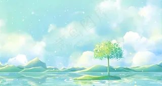 天空手绘插画背景图图片