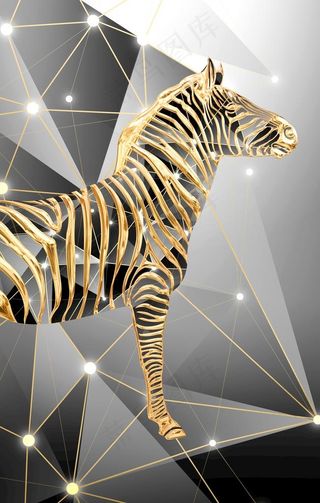新中式几何线条斑马装饰画图片