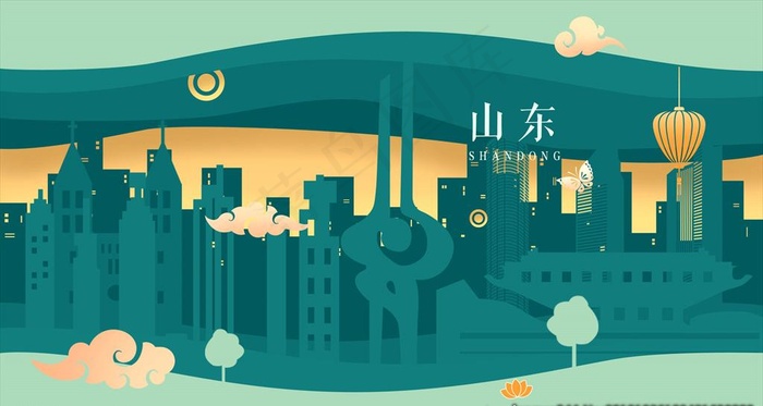 扁平山东旅行插画图片