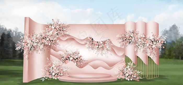粉色婚礼主舞台背景图片