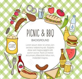野餐和烧烤用手绘食品背景图片