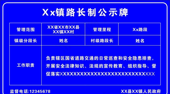 公示牌 路长制 交通路管制图片cdr矢量模版下载