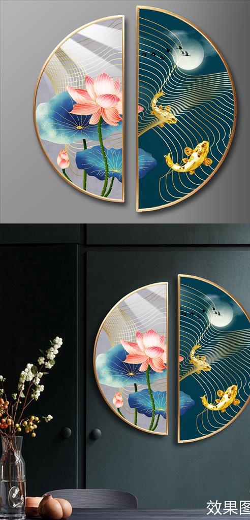 荷塘月色新中式圆形装饰画图片