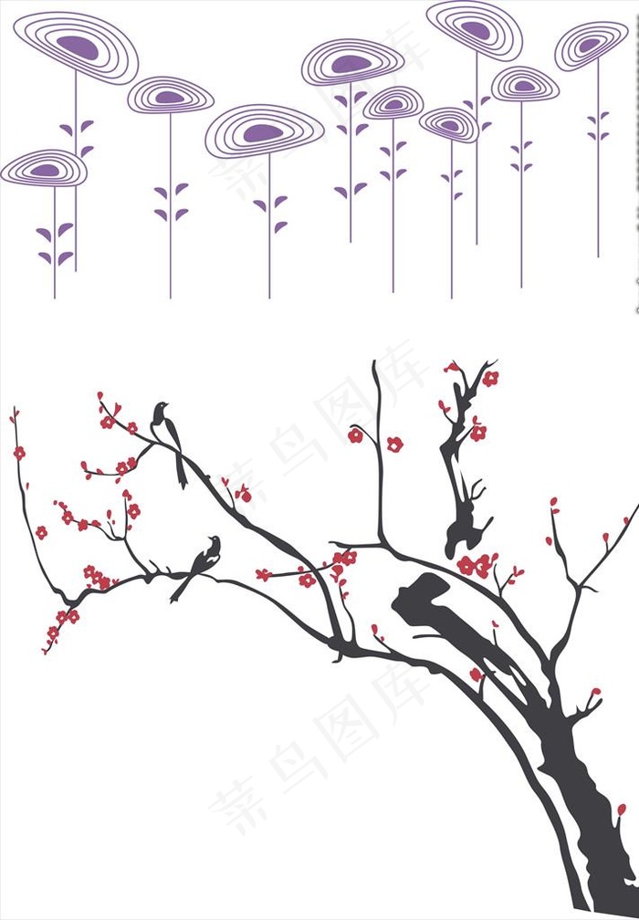 梅花 蒲公英图片cdr矢量模版下载