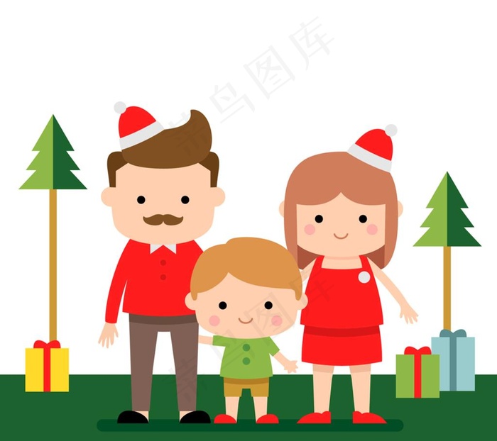 卡通圣诞节一家三口矢量素材图片