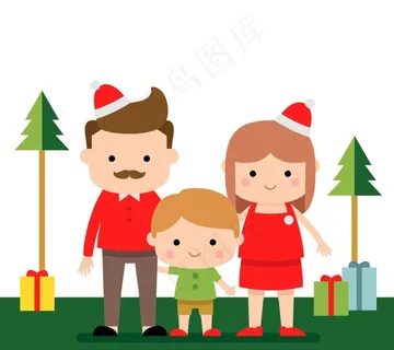 卡通圣诞节一家三口矢量素材图片
