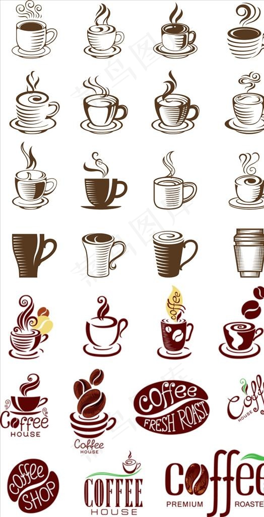 手绘咖啡杯图片ai矢量模版下载