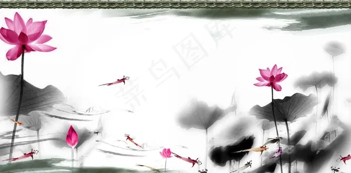 水墨荷花图片psd模版下载