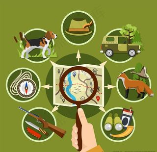 扁平化野外探险主题插画设计图片