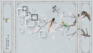 边框花开富贵花鸟电视背景墙图片
