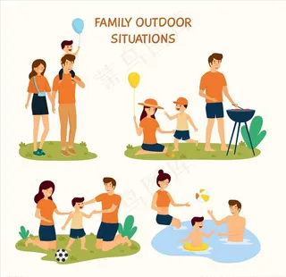 一家人游泳图片