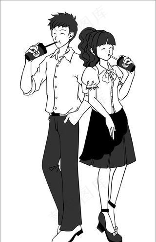 喝奶茶情侣图片