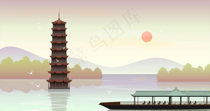 矢量古塔图片ai矢量模版下载