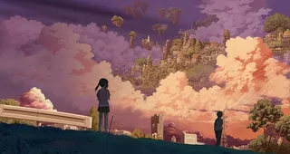 云中城的黄昏卡通素材图片