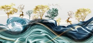 屏风国潮现代背景墙客厅玄关鹿图片