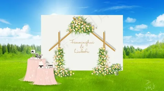 户外小清新风格婚礼合影区效果图图片