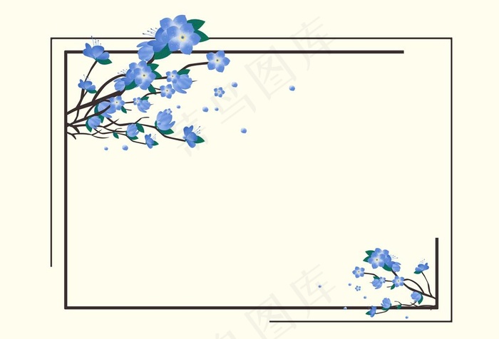 蓝色植物花卉边框图片psd模版下载