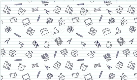 矢量线稿线条文具学习背景图片