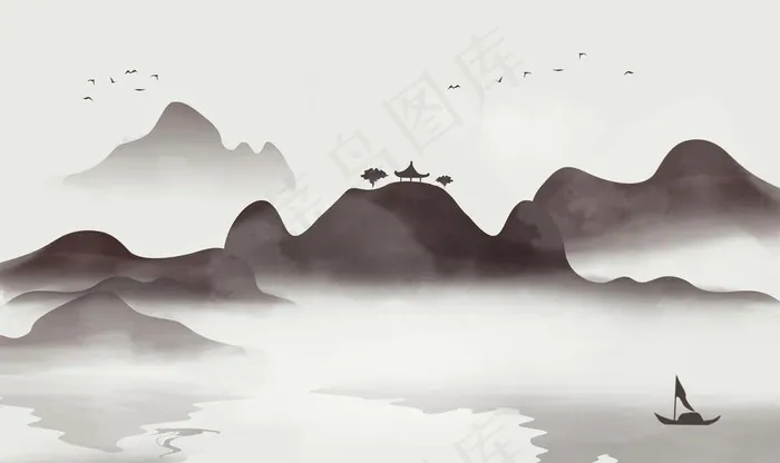 中式水墨山水图片
