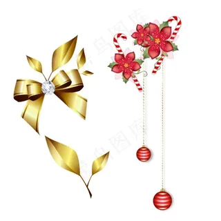 金色蝴蝶结 金色树叶 花朵图片