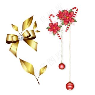 金色蝴蝶结 金色树叶 花朵图片