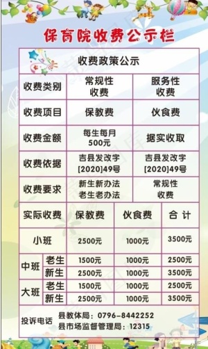 幼儿园收费图片