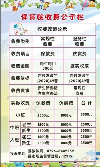 幼儿园收费图片