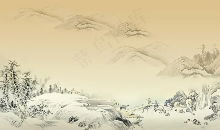 水墨山图片(2835X1772(DPI:72))psd模版下载