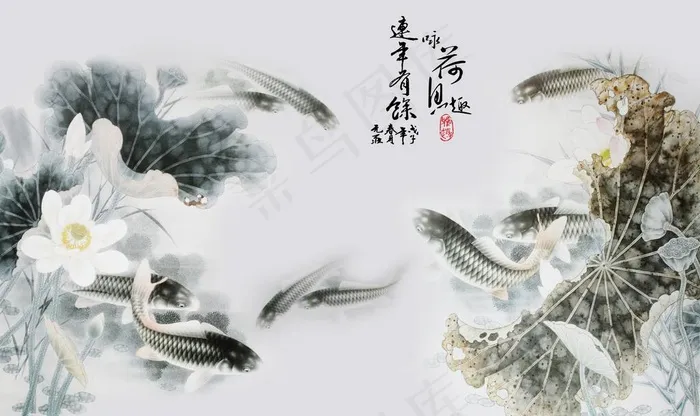 水墨国风锦鲤图片(9072X5670(DPI:72))psd模版下载