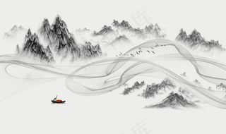 新中式山水画抽象烟雾水墨日式图片