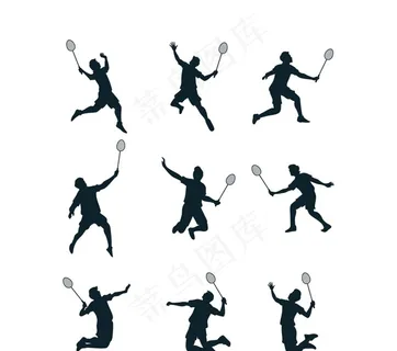 创意打羽毛球人物剪影矢量图图片