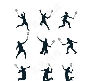 创意打羽毛球人物剪影矢量图图片