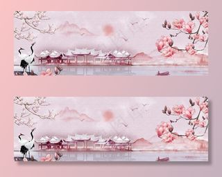 桃花仙鹤背景图片