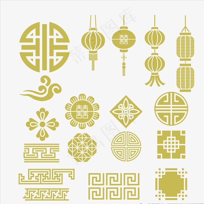 矢量中式图案 春节素材 双喜图片