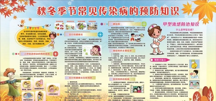 秋冬季节常见传染病预防知识图片cdr矢量模版下载