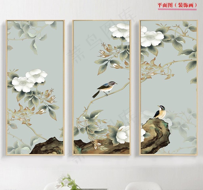 新中式玉兰花开富贵装饰画无图片