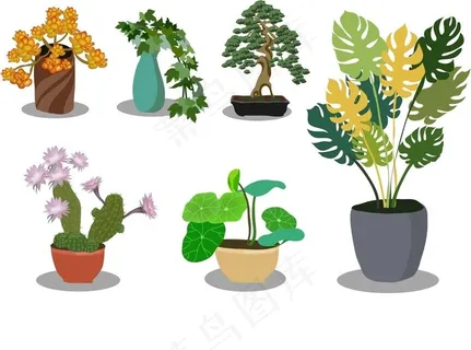 矢量手绘绿植盆景元素图片 矢量手绘绿植盆景元素图片