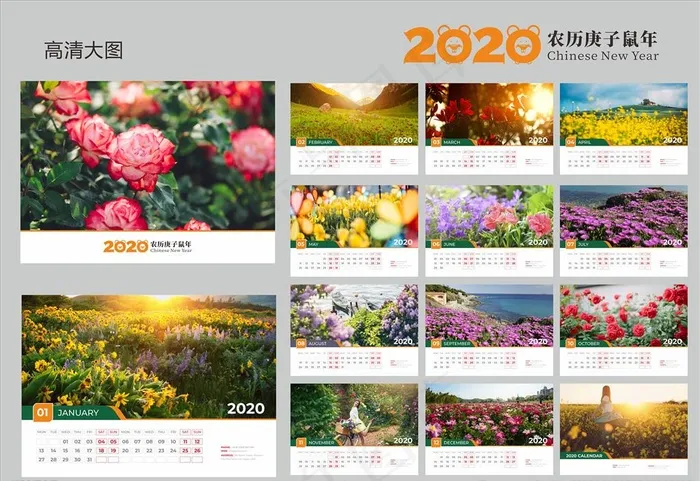 2020台历图片(297X210)cdr矢量模版下载