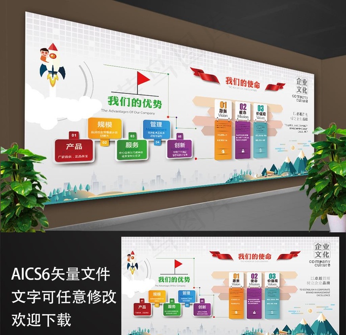 企业文化墙图片ai矢量模版下载