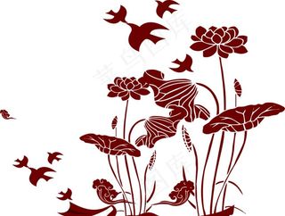 荷花  鸽子  雕刻花图片