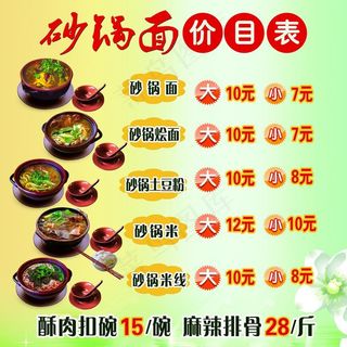 砂锅面价目图片