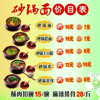 砂锅面价目图片