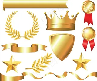 矢量金色麦穗徽章皇冠图片