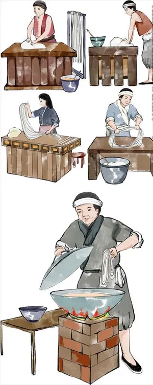 面食制作过程图解水墨卡通图片